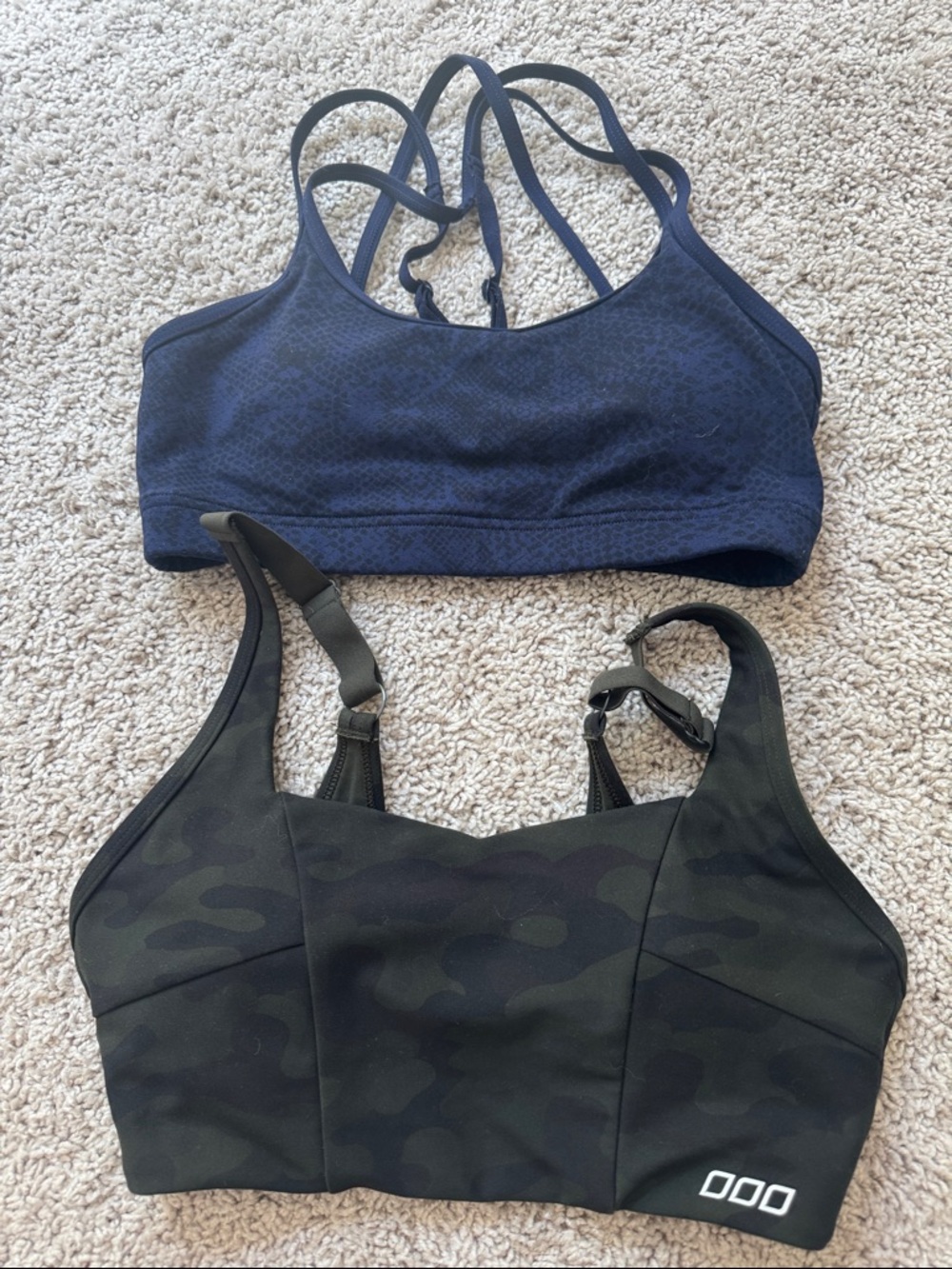 Lorna Jane Navy & Black Camo Double Sports Bra Set